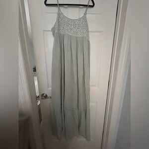 Elegant Indian Cotton Trim Maxi Dress - Light Green
